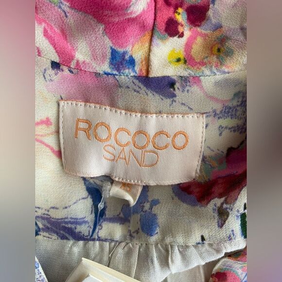 Rococo Sand Floral Leila Metallic Stars Mini Dress Sz XS Wrap Viscose Lined NWT - Picture 9 of 17